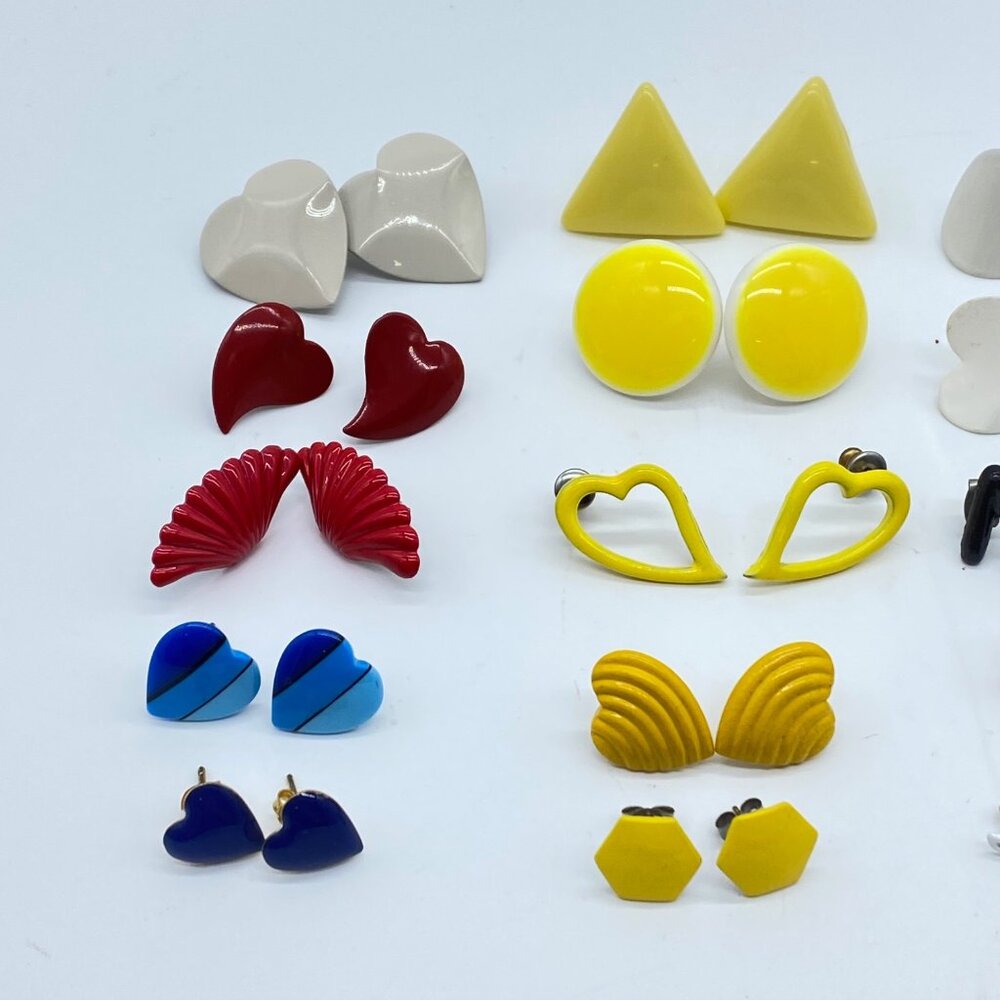Vtg 80s Statement Earrings Lot of 20 Geometric Abstract Designs Mixed Colors - Picture 2 of 12